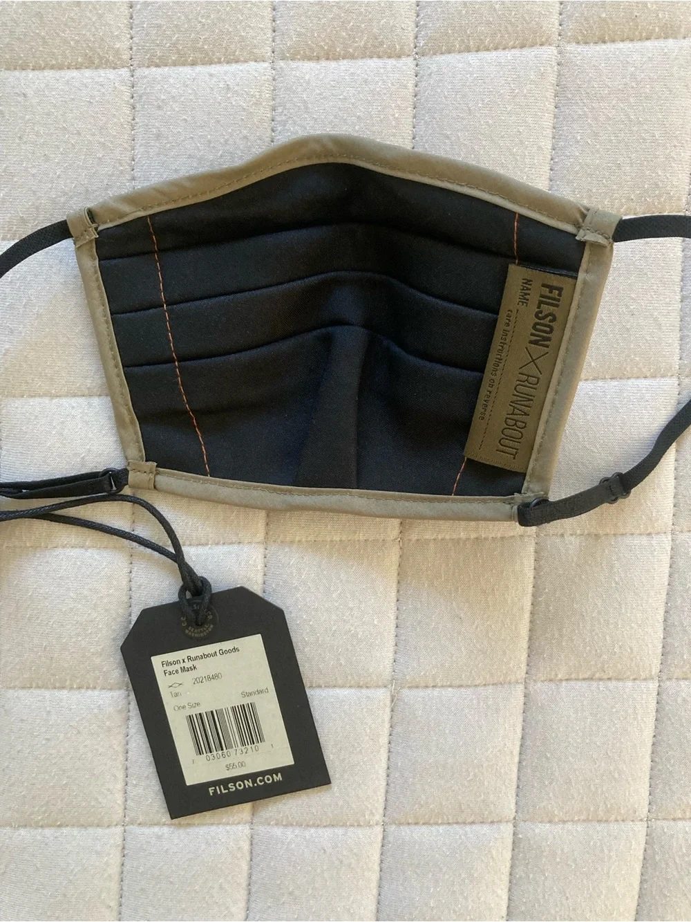 Filson Men's Tan Cotton Face Mask with Black Straps